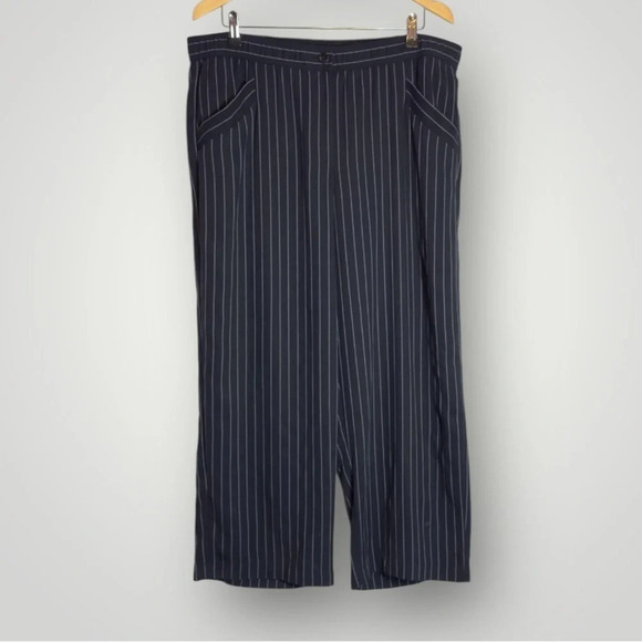 Eileen Fisher Indigo Pinstripe Crop Pants Large Wide Leg Tencel Blend Navy White - Picture 4 of 8